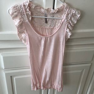 Ruffled neck and sleeve pink shirt